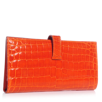 Hermes Shiny Niloticus Crocodile Bearn Wallet Orange 3 of 8