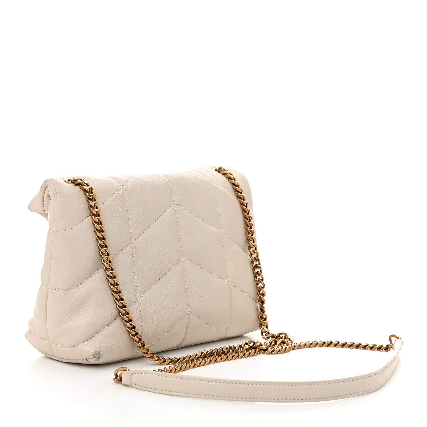 Saint Laurent Lambskin Quilted Toy Loulou Puffer Monogram Chain Satchel Crema Soft 3 of 14