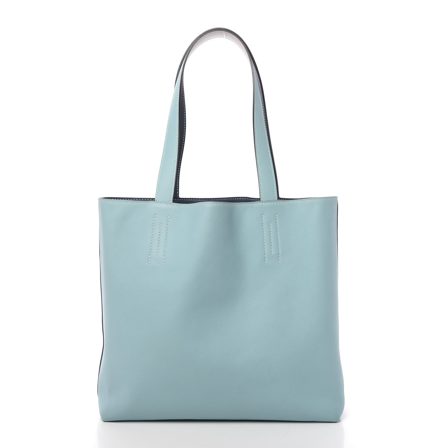 Hermes Veau Sikkim Swift Double Sens 30 Reversible Tote Gris Perle Colvert Bleu Atoll 4 of 17