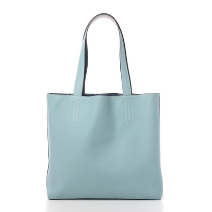 Hermes Veau Sikkim Swift Double Sens 30 Reversible Tote Gris Perle Colvert Bleu Atoll 4 of 17