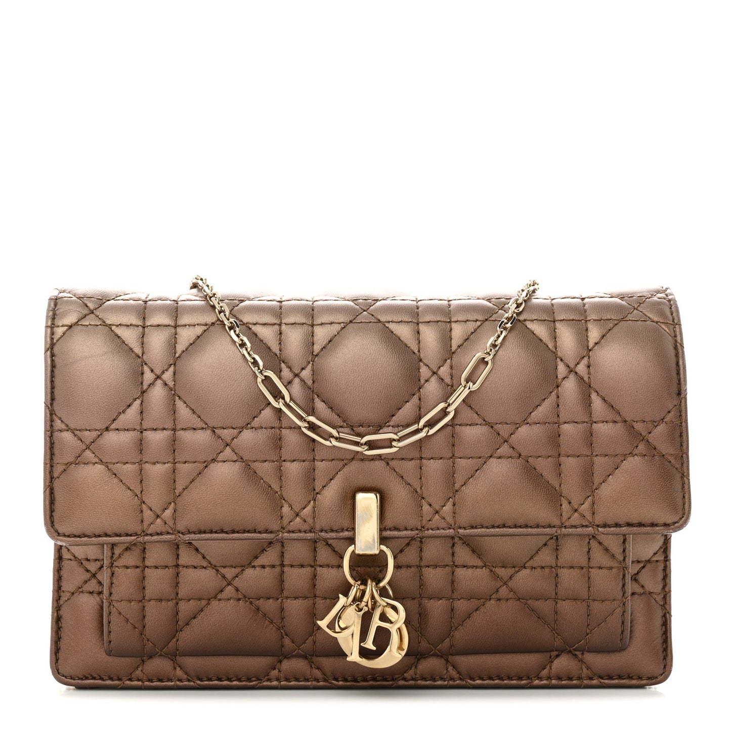 Iridescent Lambskin Gradient Chain Lady Dior Chain Pouch Metallic Pink