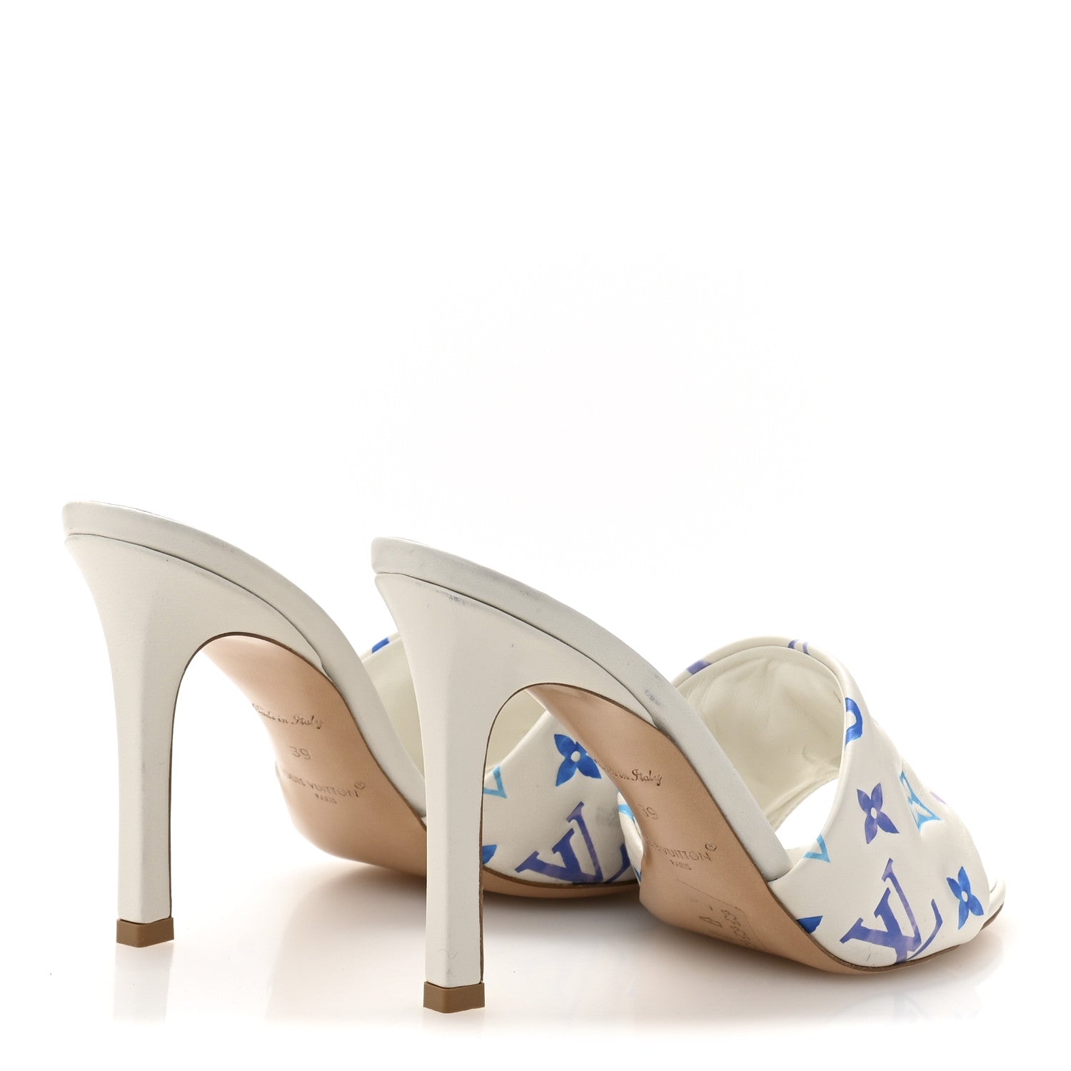 Louis Vuitton Lambskin Embossed Monogram By The Pool Revival High Heel Mules 39 White Blue Purple 5 of 10