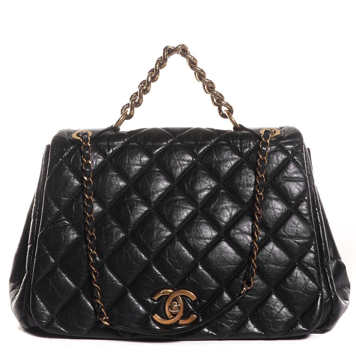 Chanel Aged Calfskin Quilted Large Pondichery Flap Black 1 of 8