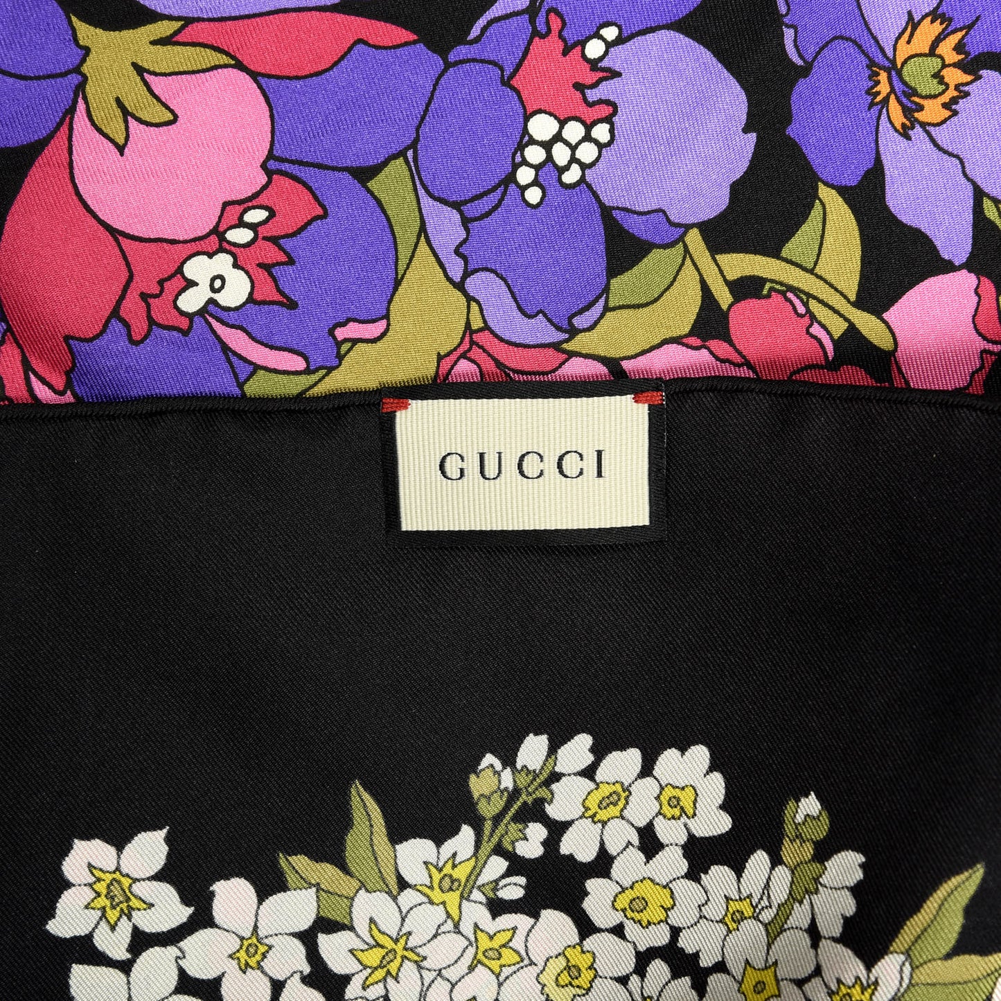 Silk Degrade Floral Square Scarf Black Multicolor