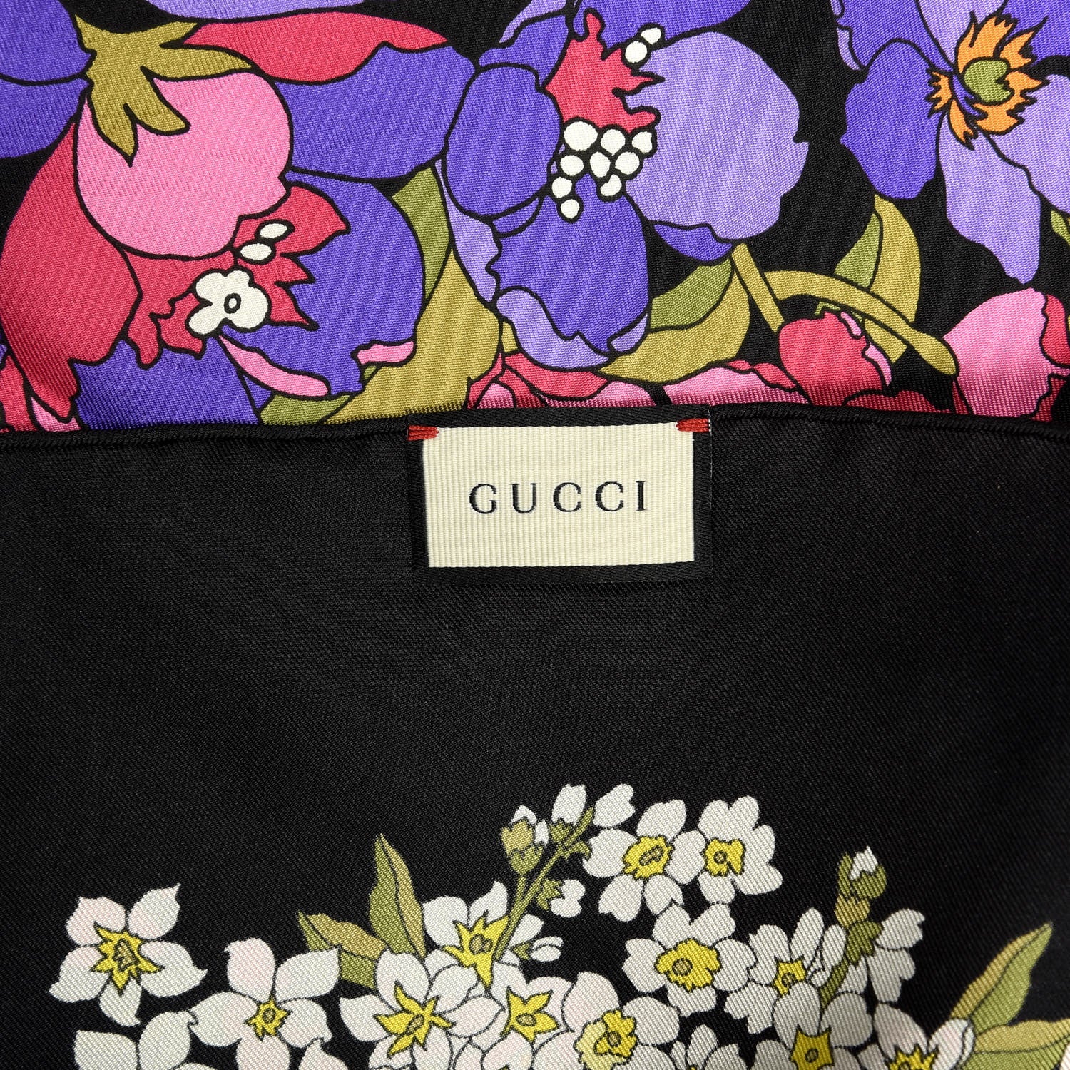 Gucci Silk Degrade Floral Square Scarf Black Multicolor 5 of 5