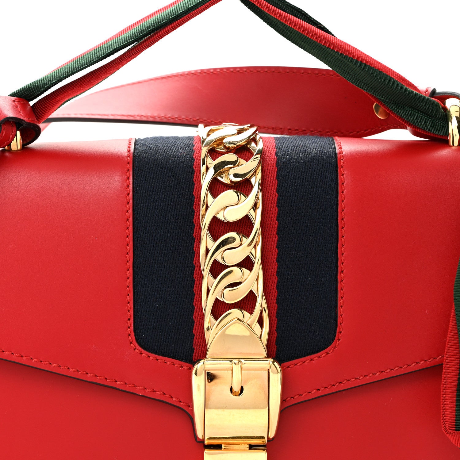 Gucci Calfskin Small Sylvie Shoulder Bag Hibiscus Red 8 of 10
