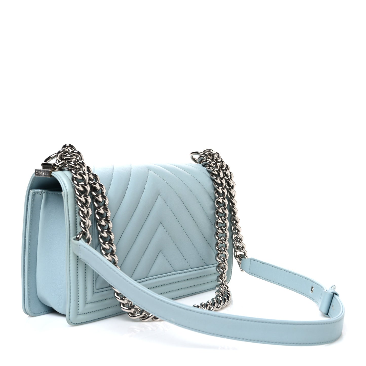 Lambskin Chevron Quilted Medium Boy Flap Light Blue