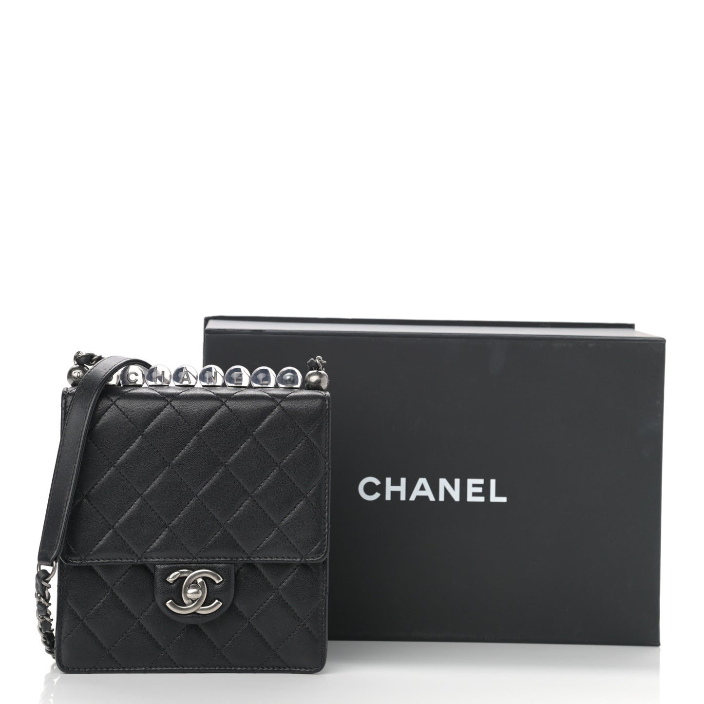 Goatskin Quilted Acrylic Beads Flap Black