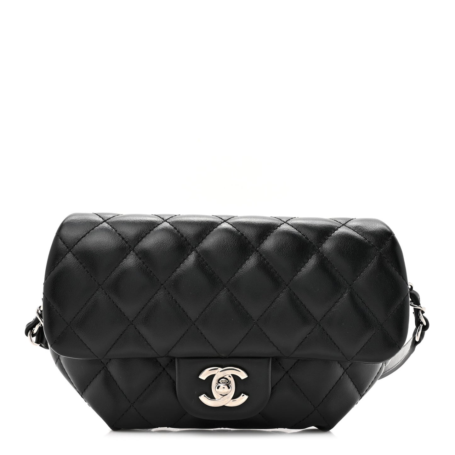 Calfskin Quilted CC Uniform Flap Belt Bag Black