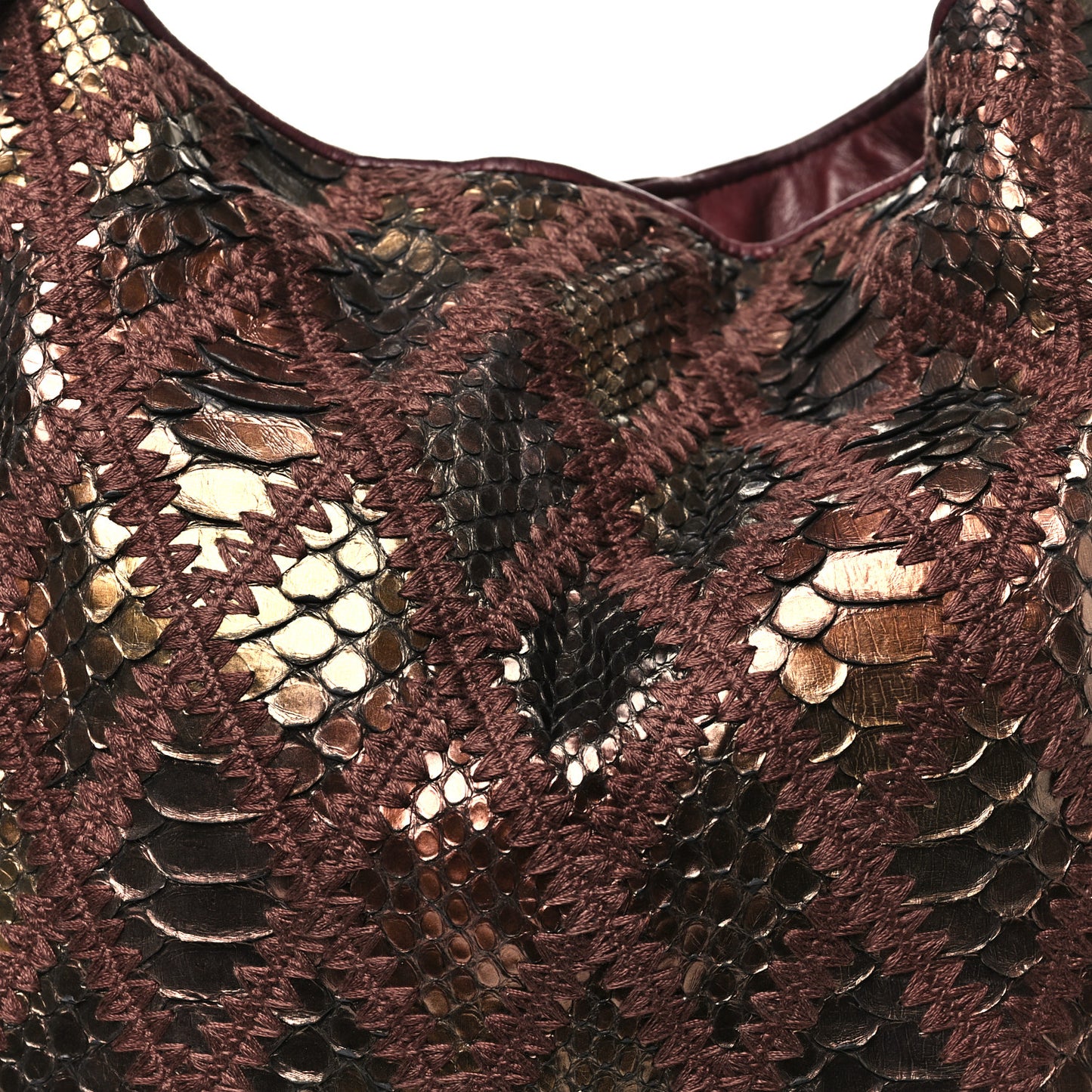 Metallic Snakeskin Crochet Large Soft and Chain Hobo Burgundy Multicolor