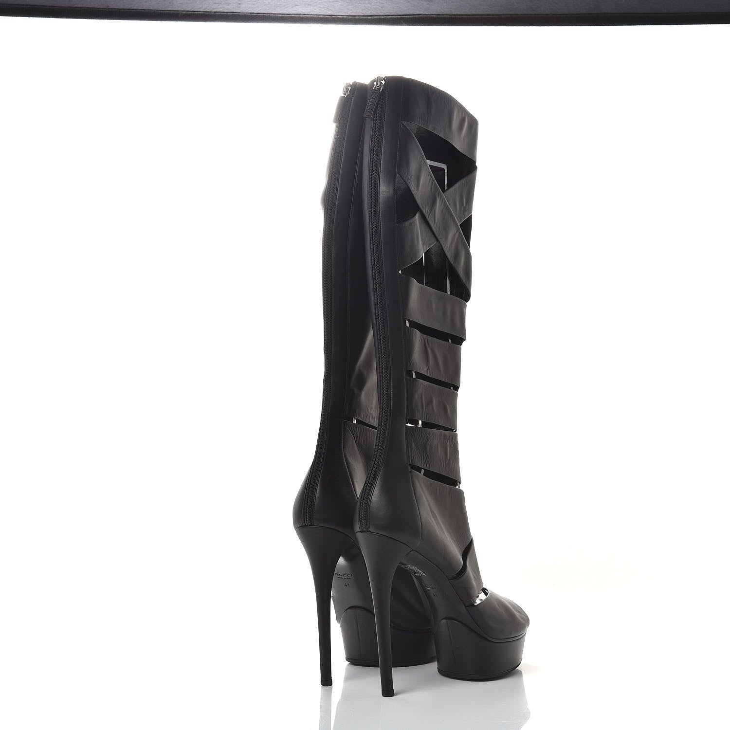 Gucci Calfskin Helena Tall Cutout Boots 41 Black 4 of 9