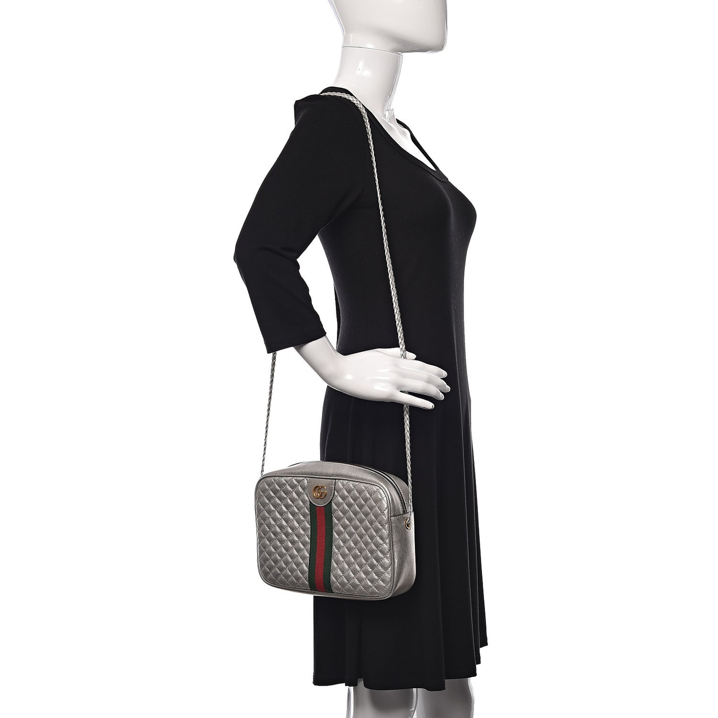 Laminated Nappa Web Trapuntata Small GG Shoulder Bag Argento