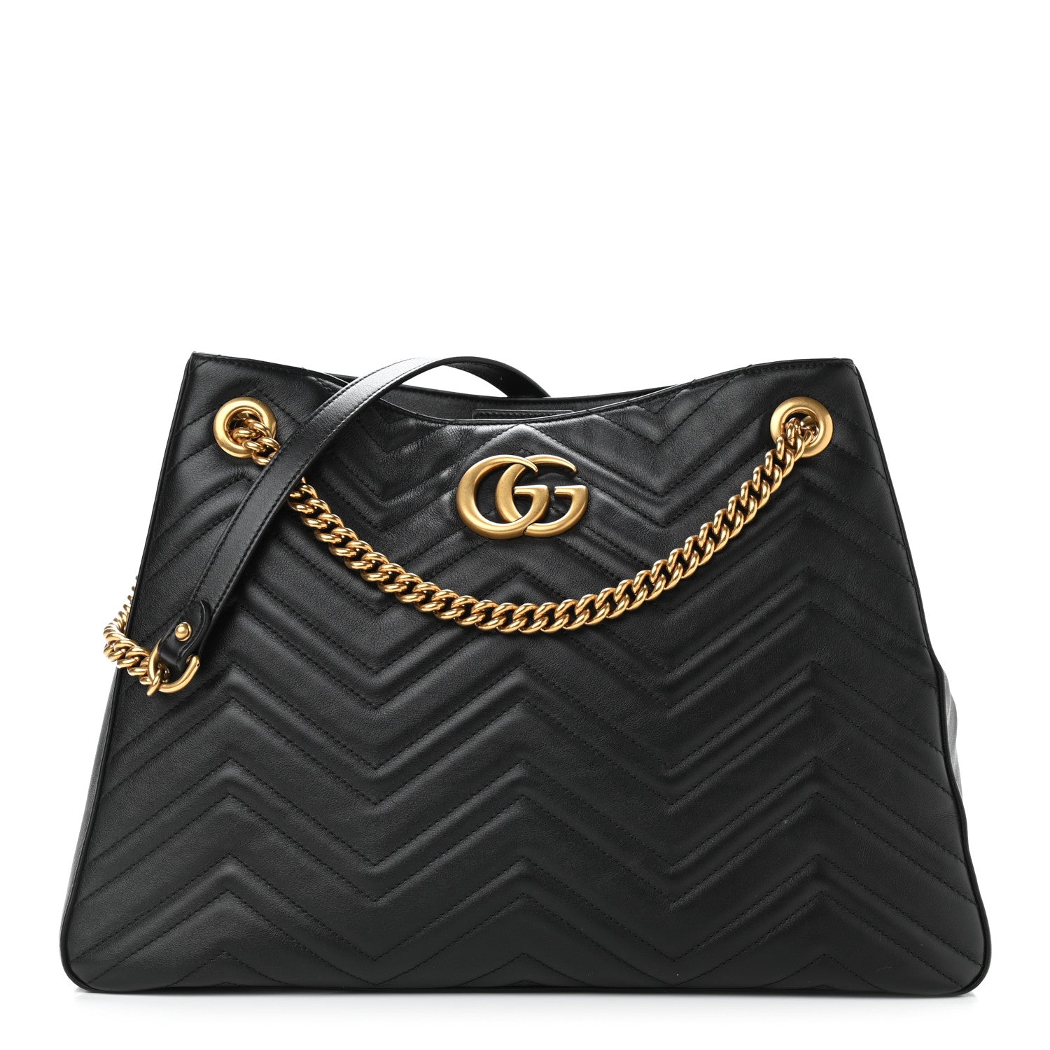 Gucci Calfskin Matelasse Medium GG Marmont Shoulder Tote Bag Black 1 of 9
