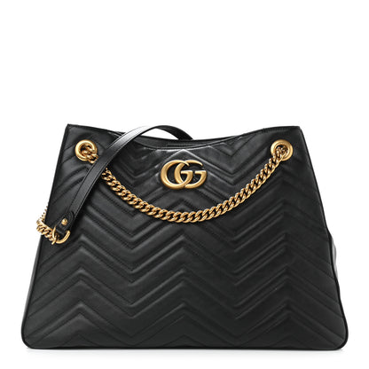 Gucci Calfskin Matelasse Medium GG Marmont Shoulder Tote Bag Black 1 of 9