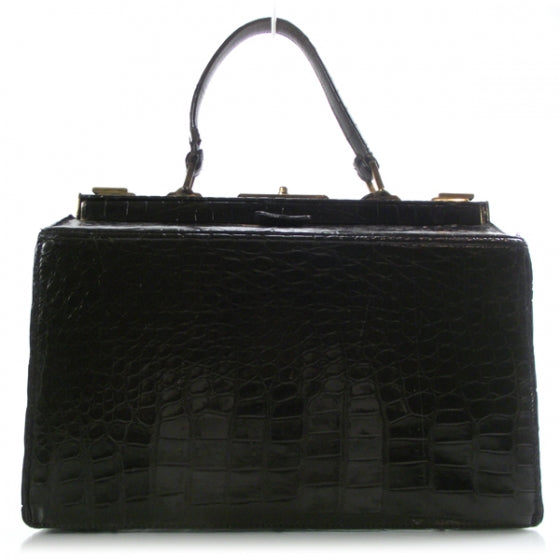 Hermes Black Vintage Crocodile Satchel 1 of 8