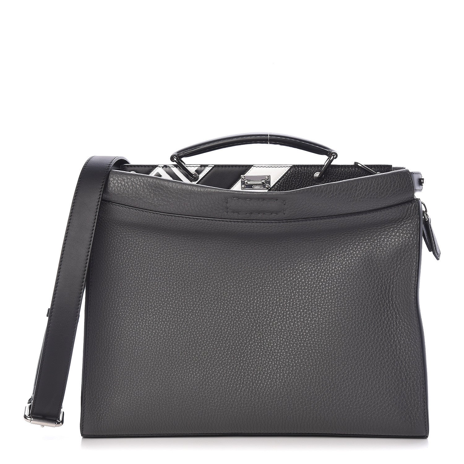 Fendi Calfskin FF Inlay Large Peekaboo Iconic Fit Satchel Asfalto 1 of 13