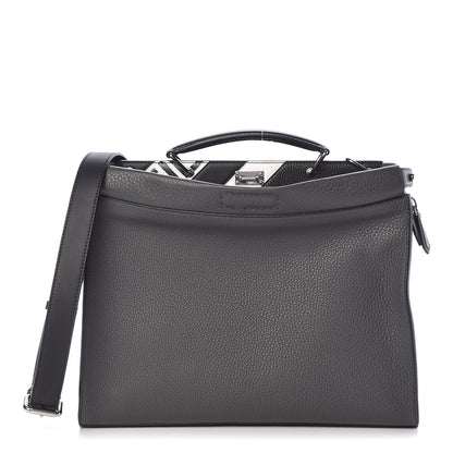 Fendi Calfskin FF Inlay Large Peekaboo Iconic Fit Satchel Asfalto 1 of 13