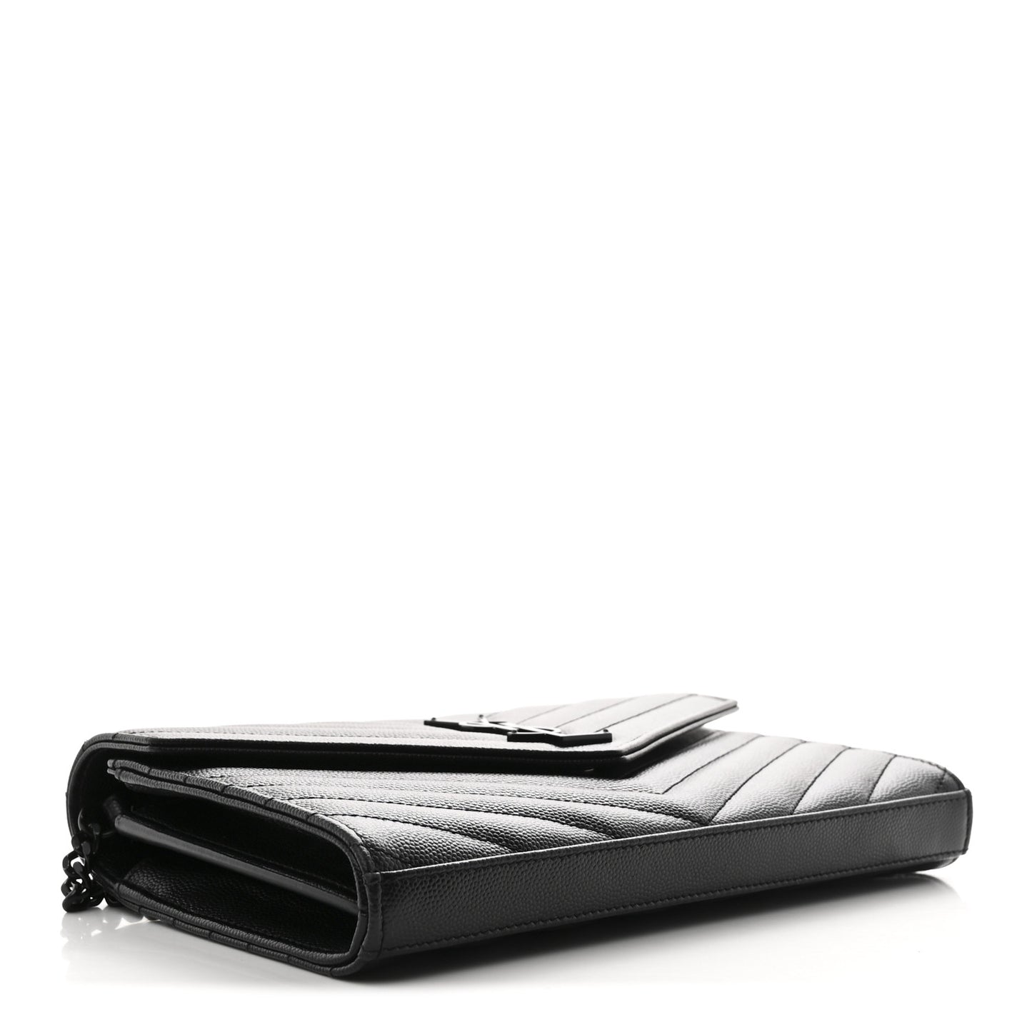 Grain De Poudre Matelasse Chevron Monogram Monochrome Chain Wallet Black