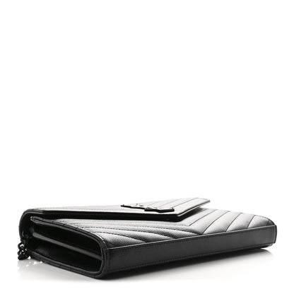 Saint Laurent Grain De Poudre Matelasse Chevron Monogram Monochrome Chain Wallet Black 4 of 12