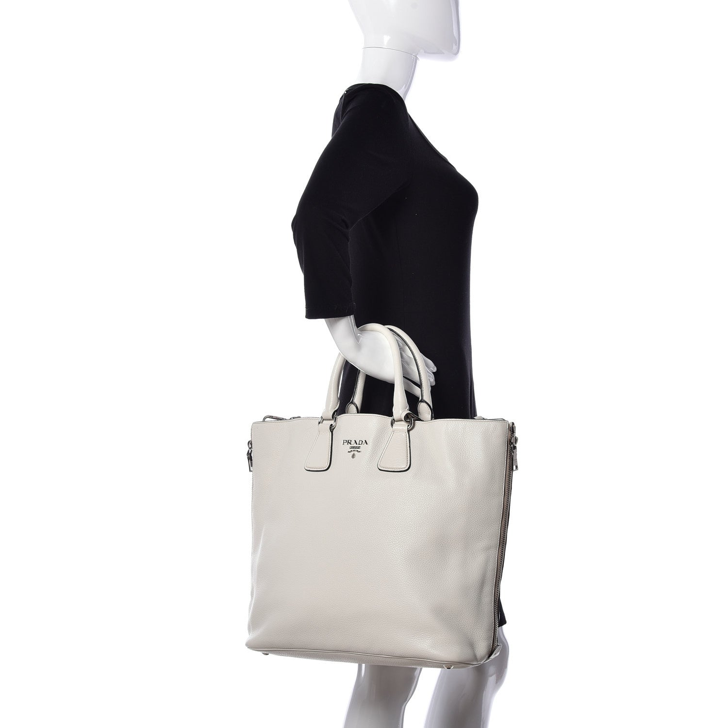 Prada Vitello Daino Side Zip Tote Talco 2 of 9