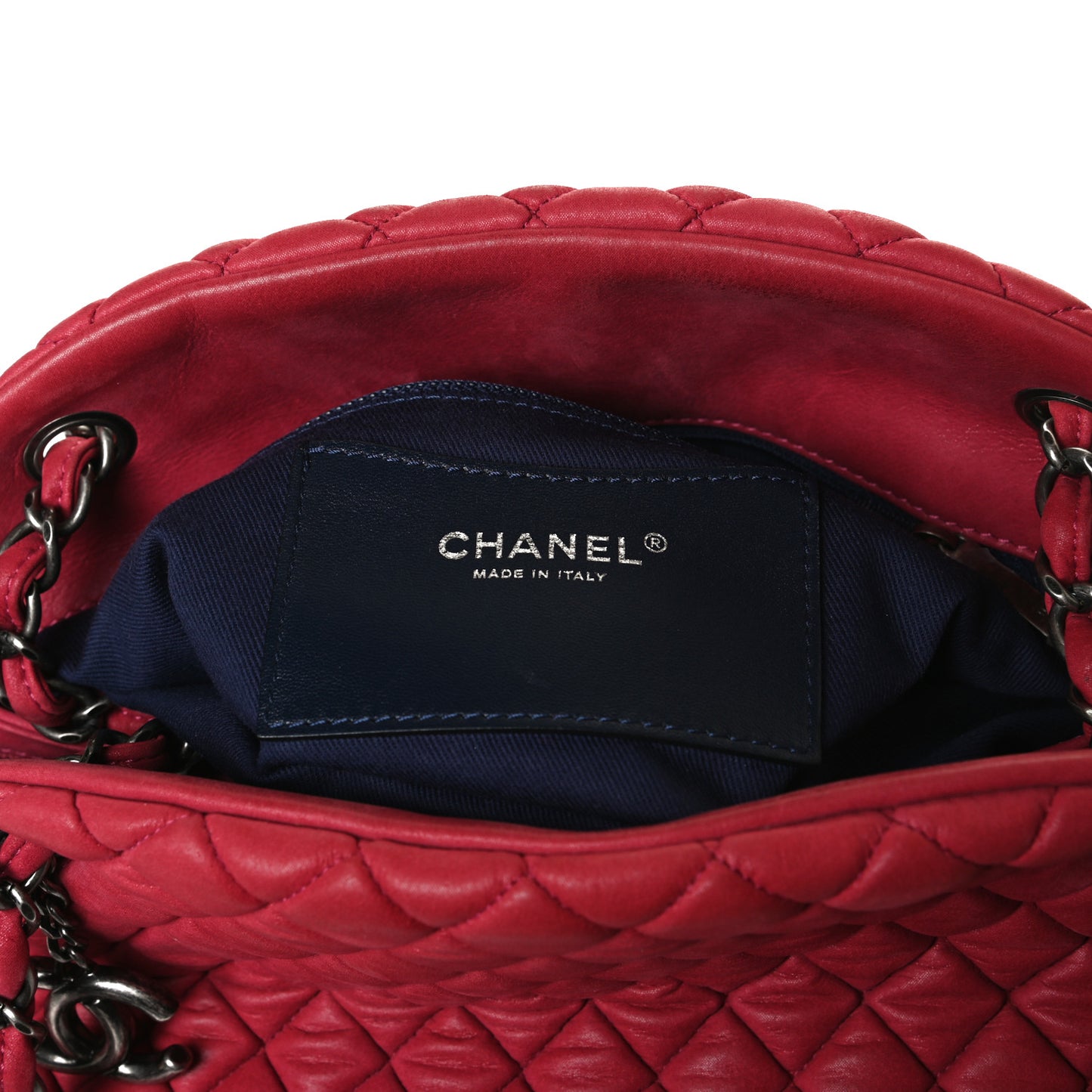 Iridescent Calfskin Quilted Just Mademoiselle Bowling Bag Red