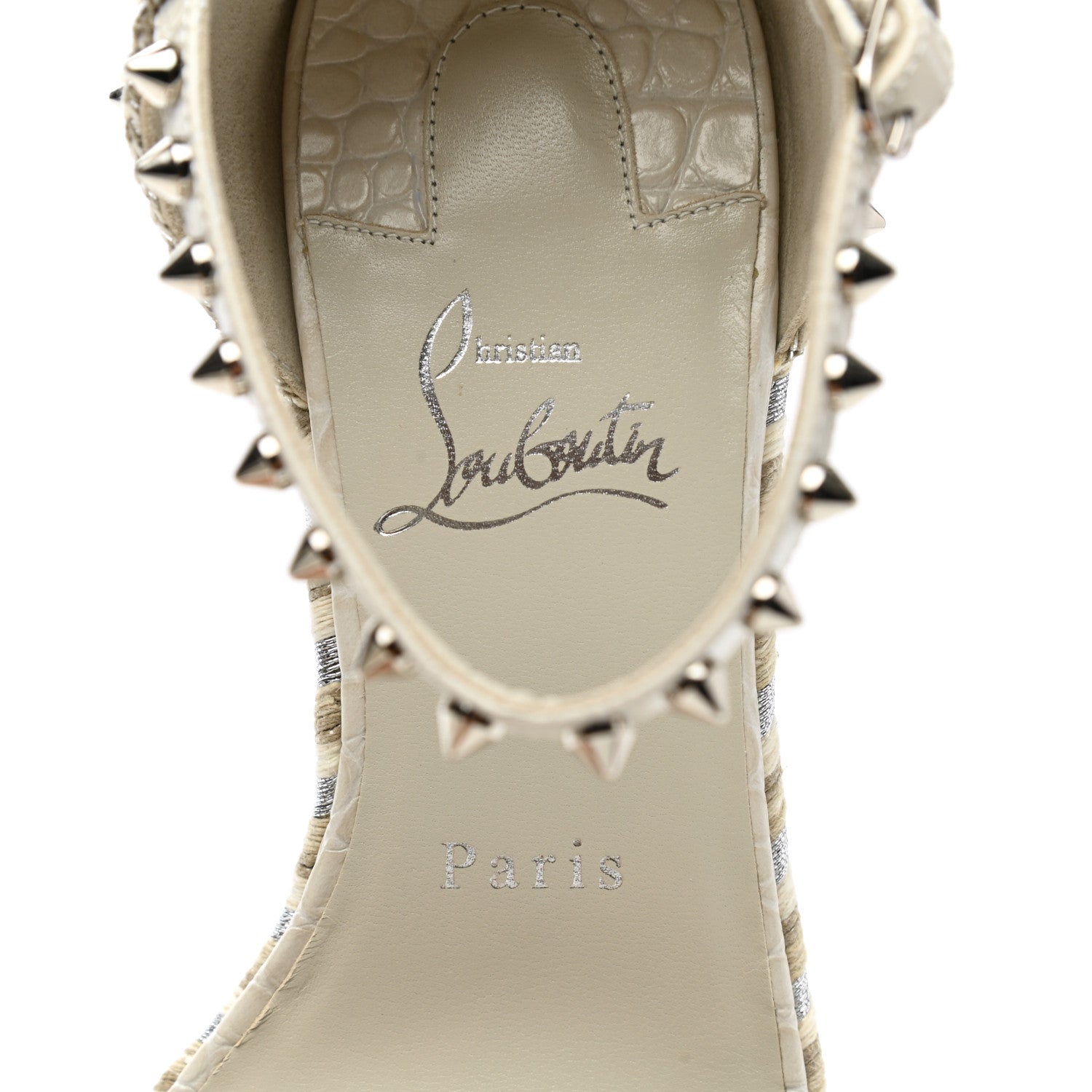 Christian Louboutin Calfskin Crocodile Embossed Madmonica 120 Wedge Sandals 38 Chalk 7 of 8