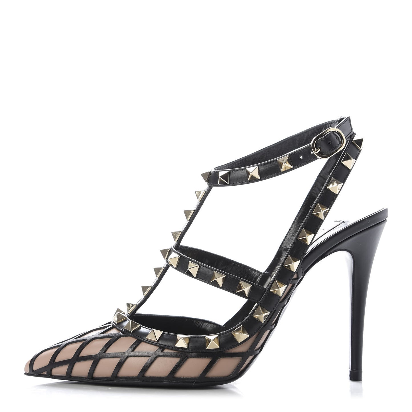 Calfskin Nappa Boudoir Rockstud Ankle Strap 100mm Pumps 37 Rose Cannelle Black