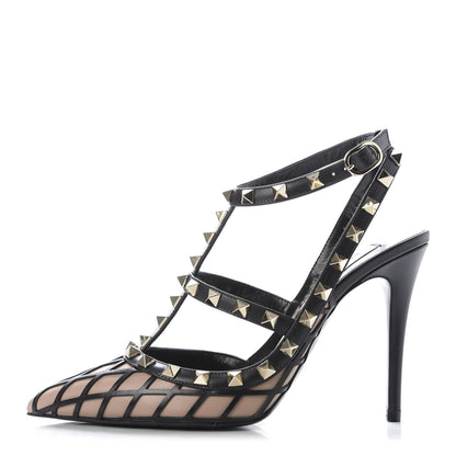 Valentino Garavani Calfskin Nappa Boudoir Rockstud Ankle Strap 100mm Pumps 37 Rose Cannelle Black 1 of 10