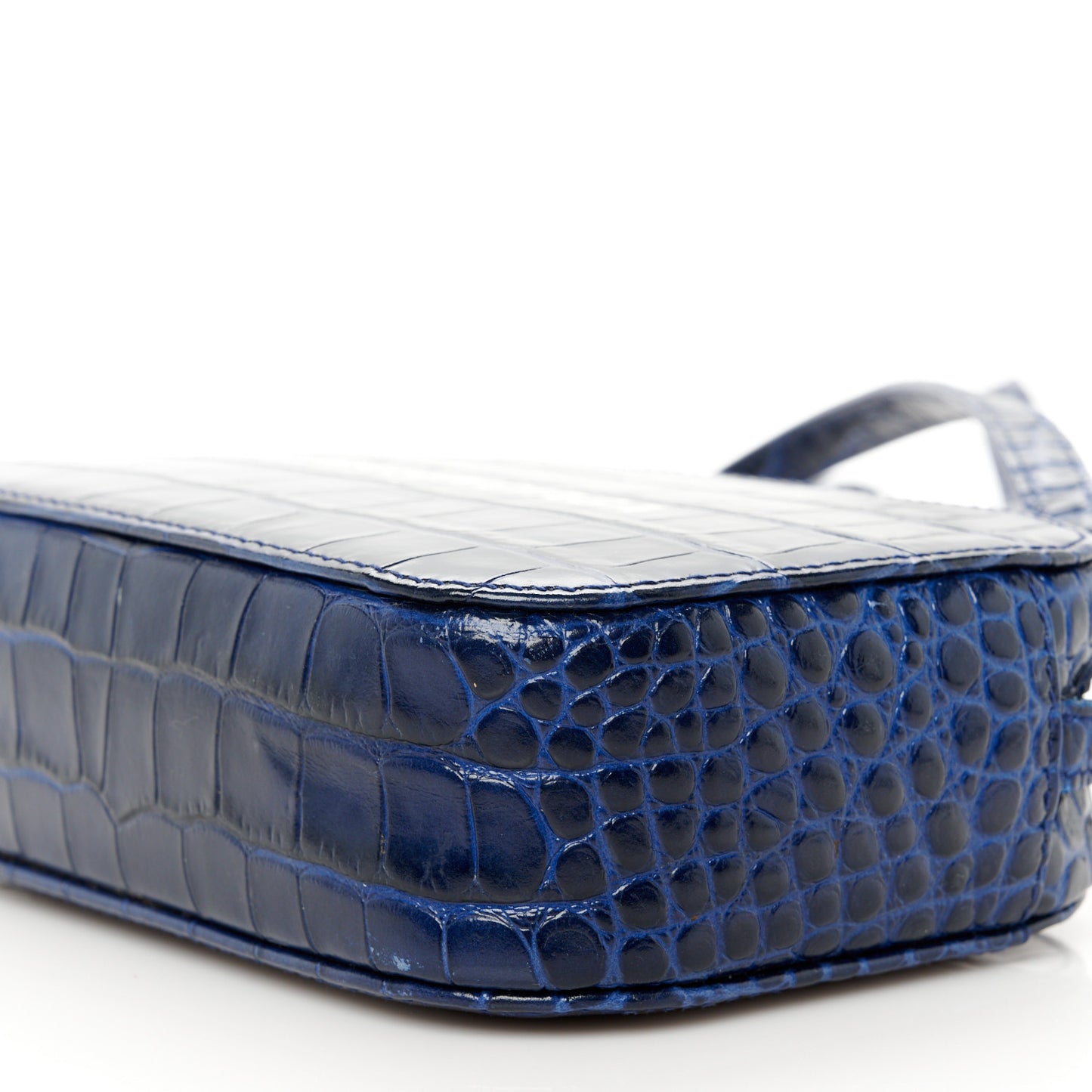 Shiny Calfskin Logo Crocodile Embossed XS Everyday Camera Bag Navy