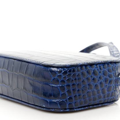 Balenciaga Shiny Calfskin Logo Crocodile Embossed XS Everyday Camera Bag Navy 10 of 11