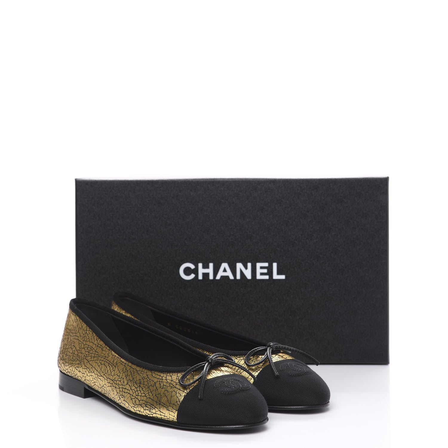 Chanel Metallic Calfskin Cap Toe CC Ballerina Flats 38 Gold 9 of 9