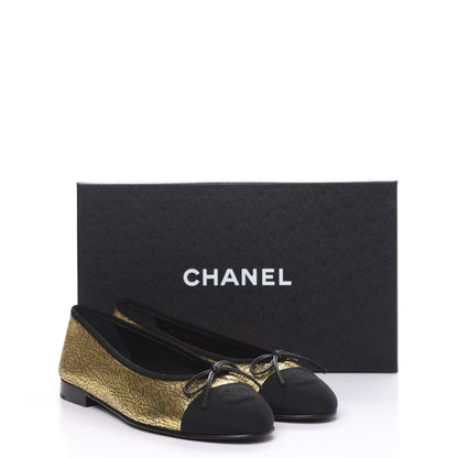 Chanel Metallic Calfskin Cap Toe CC Ballerina Flats 38 Gold 9 of 9