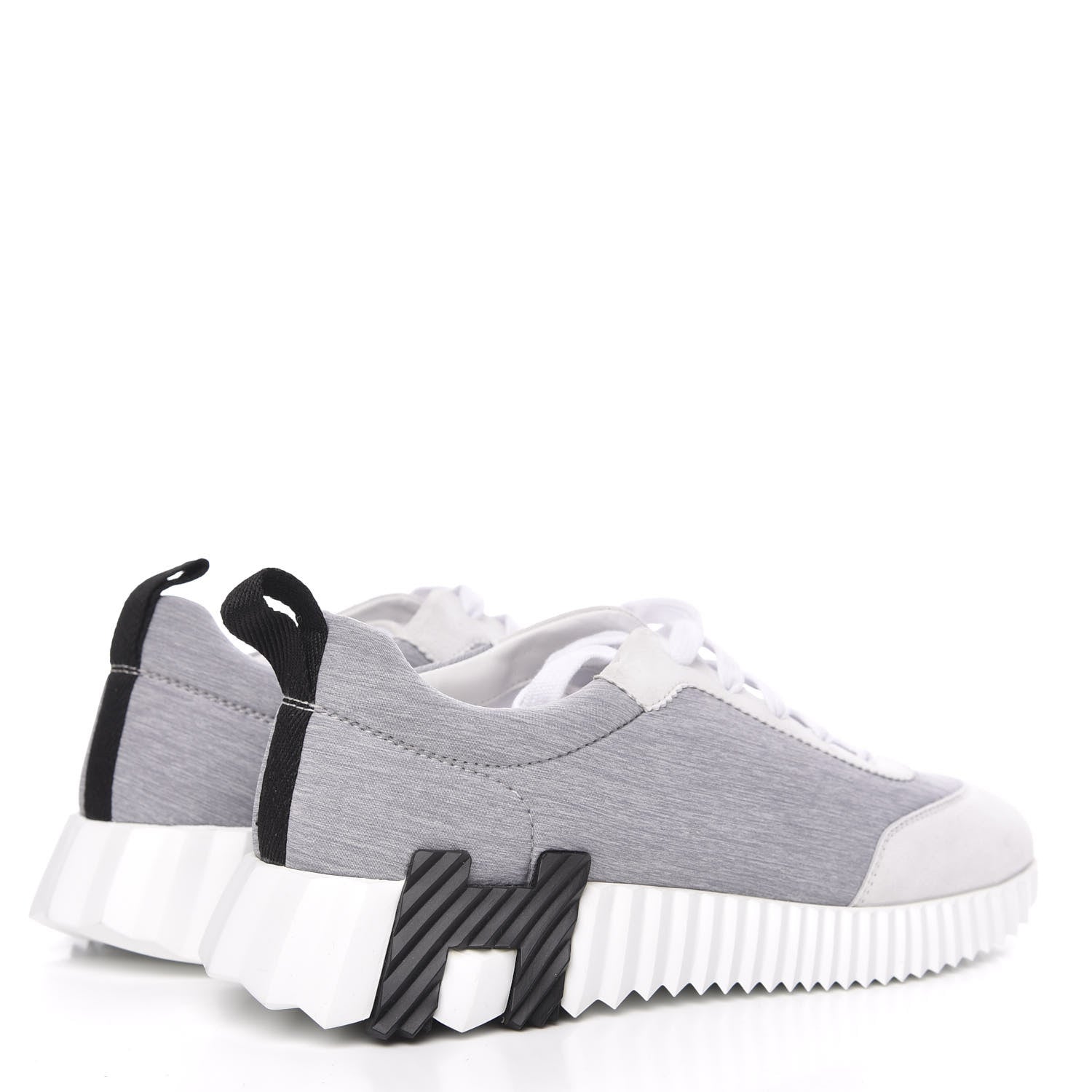 Hermes Technical Canvas Suede Goatskin Bouncing Sneakers 37 Gris White 4 of 8