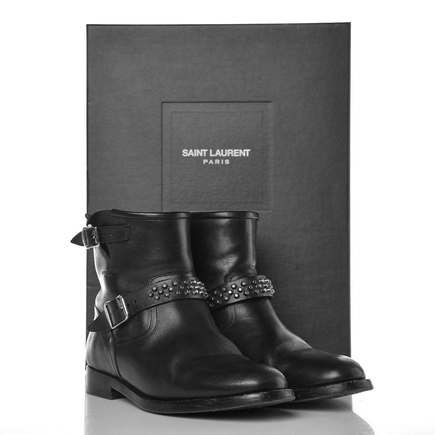 Saint Laurent Smooth Calfskin Studded Light Bowling Boots 36.5 Black 11 of 11