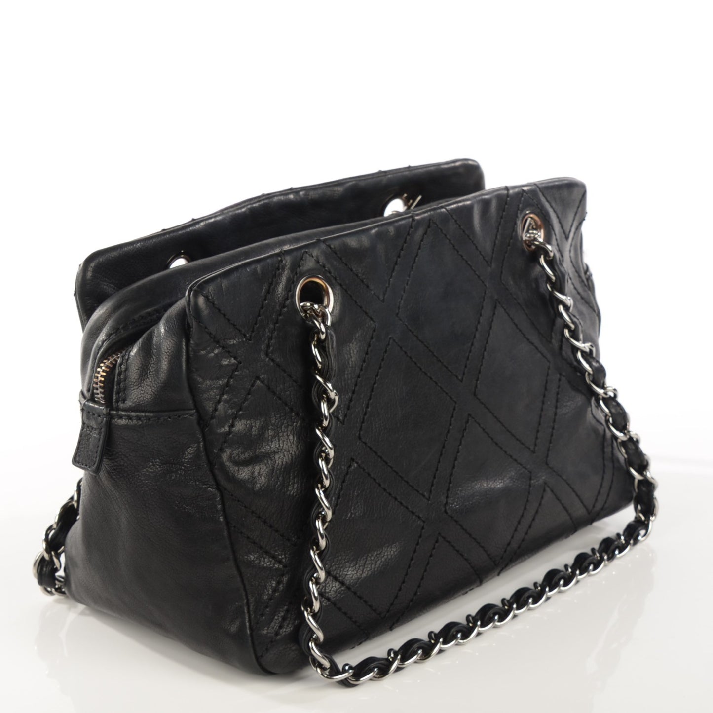 Calfskin Small Diamond Stitch Tote Black
