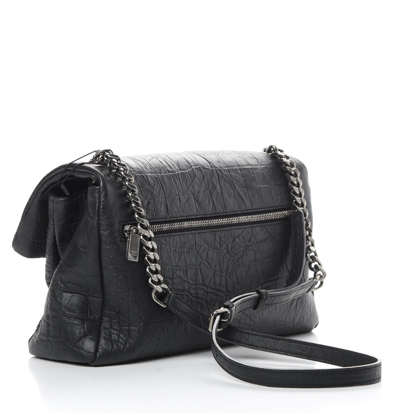 Calfskin Crocodile Embossed Medium West Hollywood Monogram Fold-Over Black