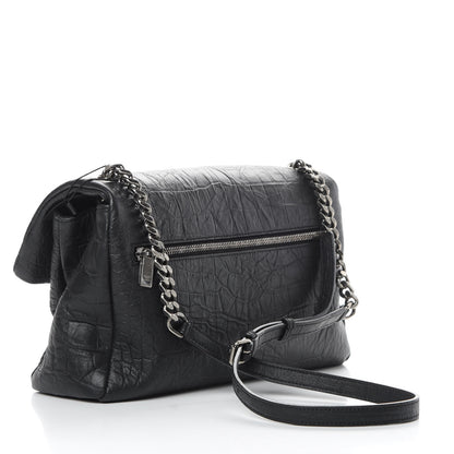 Saint Laurent Calfskin Crocodile Embossed Medium West Hollywood Monogram Fold-Over Black 3 of 12