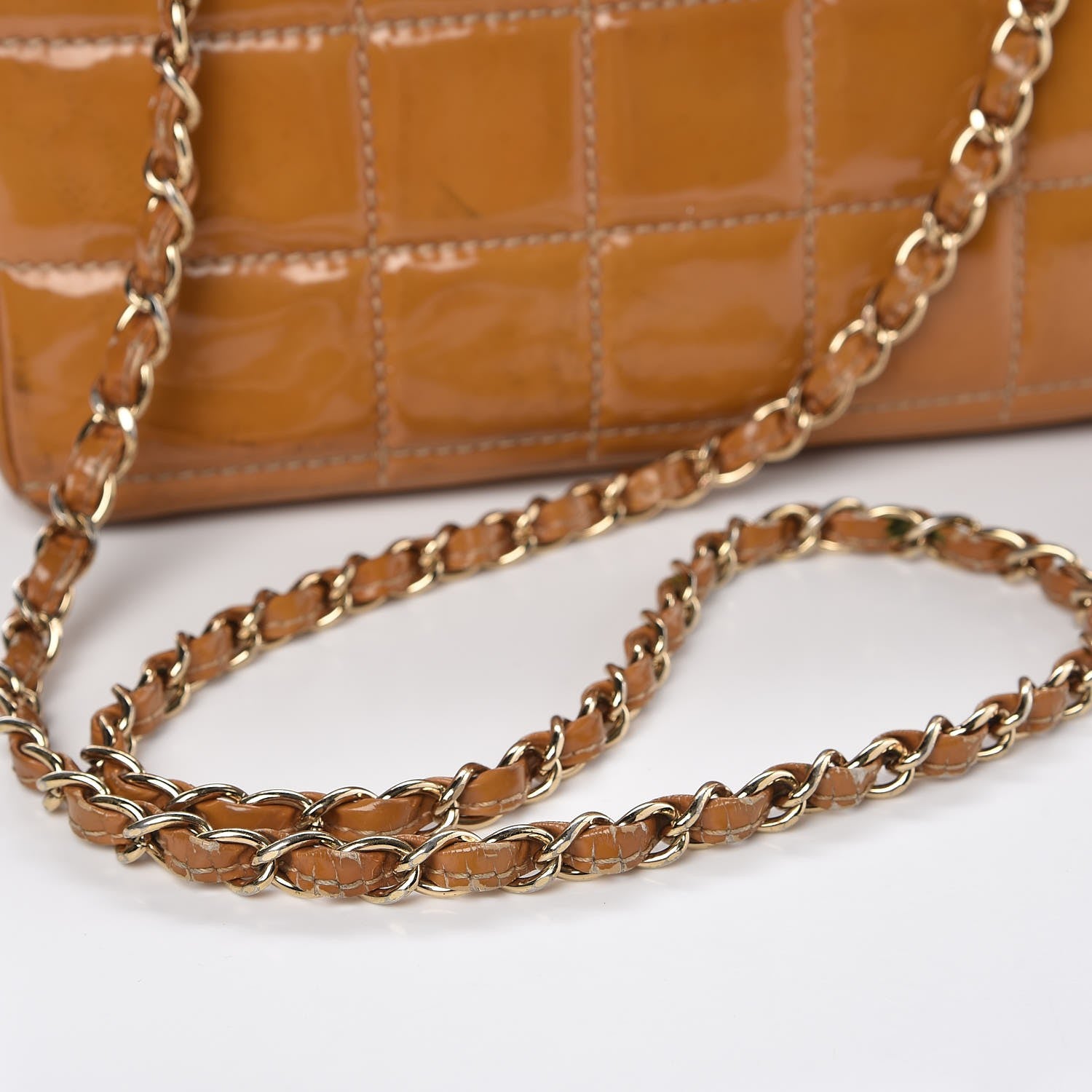 Chanel Patent Quilted Medium Chocolate Bar Flap Tan 19 of 20