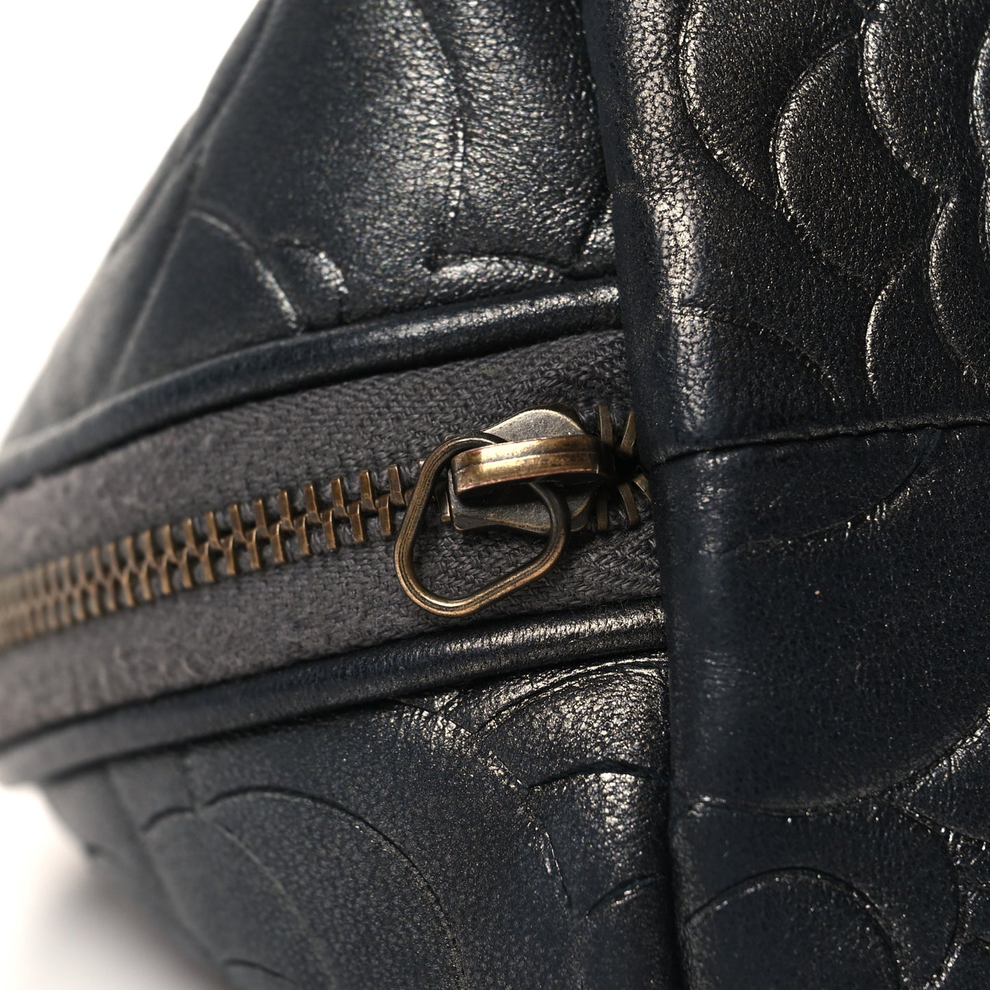 Goatskin Camellia Embossed Cosmetic Case Grey