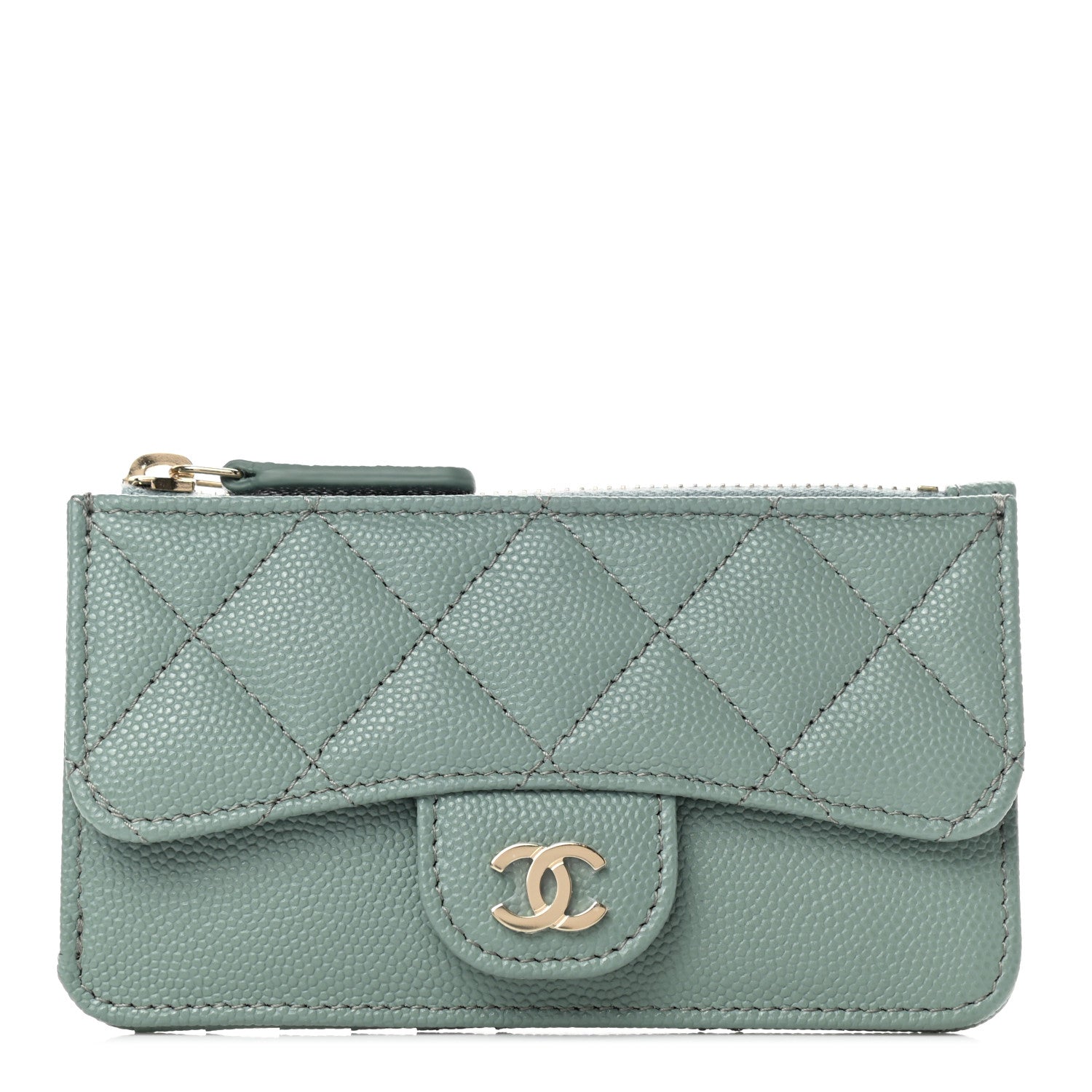 Chanel Caviar Quilted Flap Zip Card Holder Dark Green 1 of 7