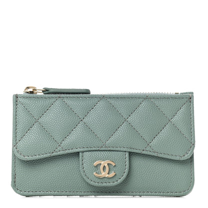 Chanel Caviar Quilted Flap Zip Card Holder Dark Green 1 of 7