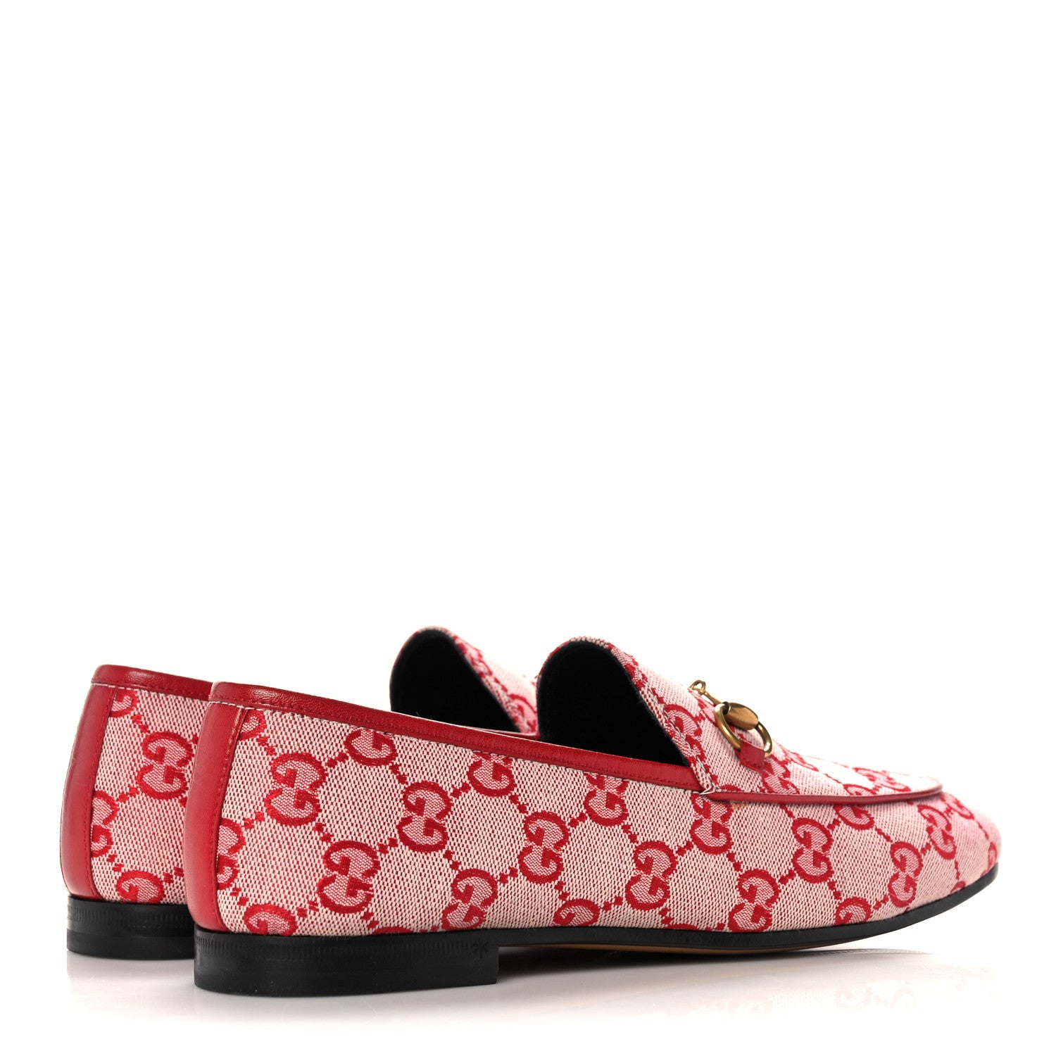 Gucci Canvas GG Monogram Horsebit Womens Jordaan Loafers 38 Gardenia Hibiscus Red 4 of 9