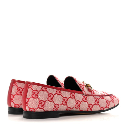 Gucci Canvas GG Monogram Horsebit Womens Jordaan Loafers 38 Gardenia Hibiscus Red 4 of 9