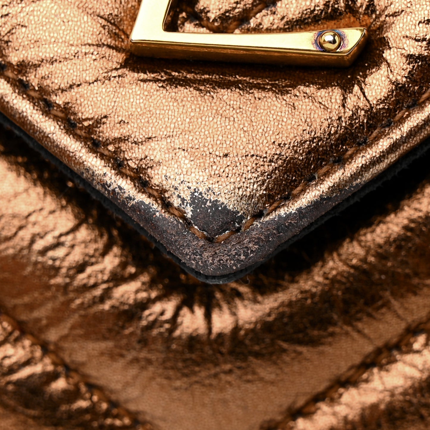 Metallic Calfskin Matelasse Chevron Monogram Medium College Bag Bronze