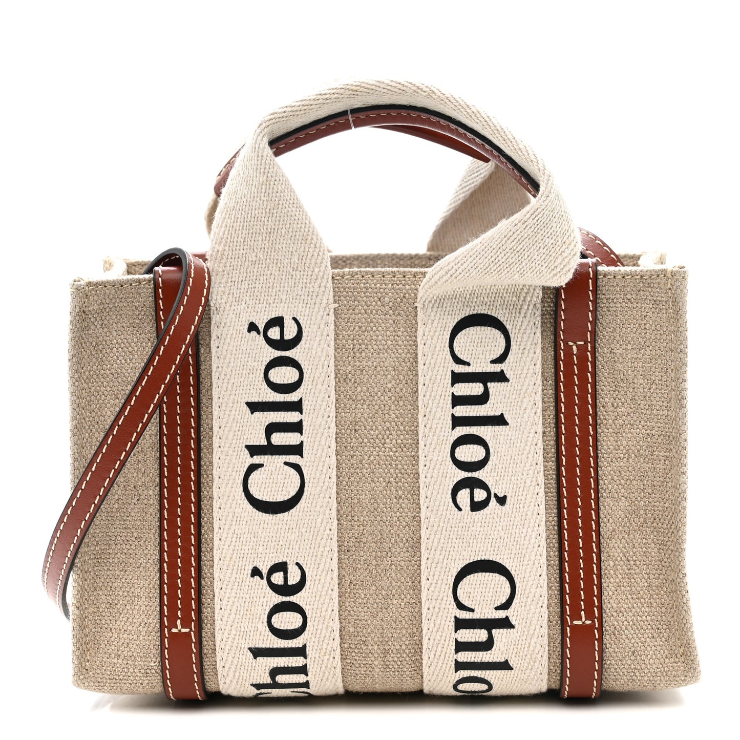 Cotton Calfskin Mini Woody Ribbon Tote White Brown