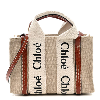 Chloe Cotton Calfskin Mini Woody Ribbon Tote White Brown 1 of 10