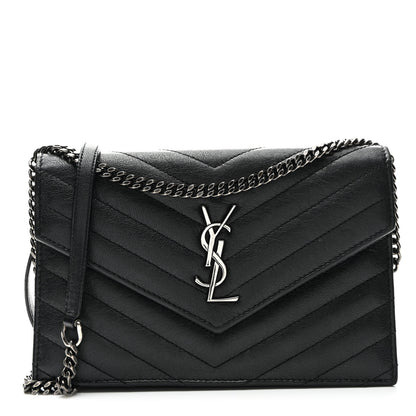 Saint Laurent Calfskin Matelasse Chevron Monogram Envelope Chain Wallet Black 1 of 11