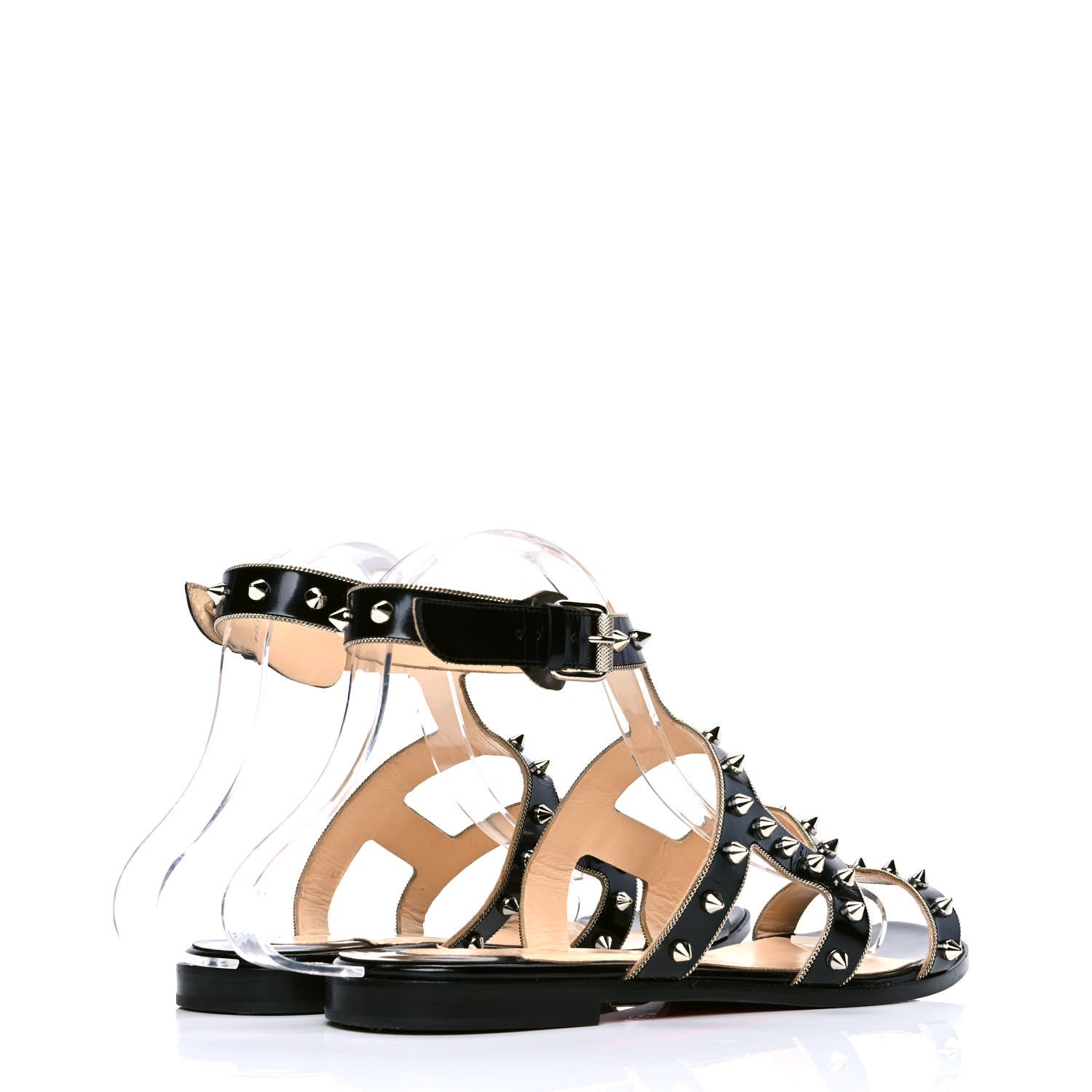 Christian Louboutin Jazz Calfskin Sexy Strapi Spiked Flat Sandals 37.5 Black Gold 3 of 5