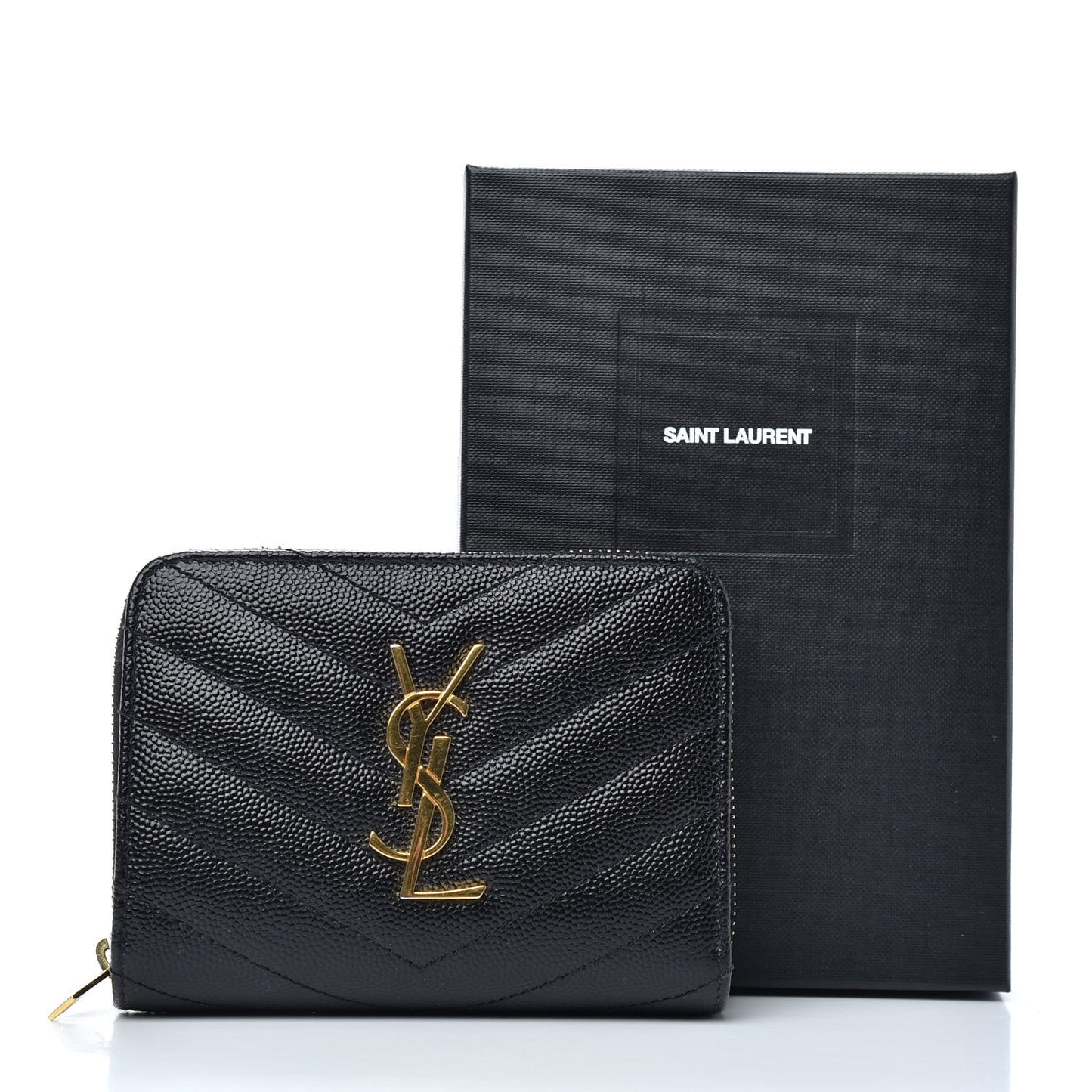Grain De Poudre Matelasse Chevron Monogram Compact Zip Around Wallet Black