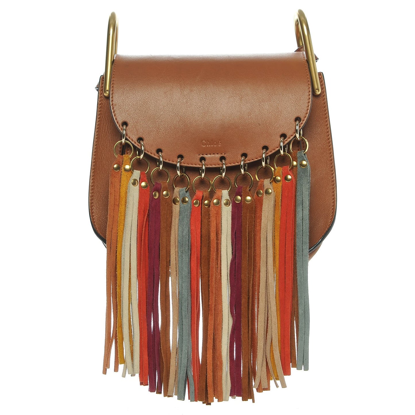 Calfskin Small Hudson Fringe Shoulder Bag Caramel